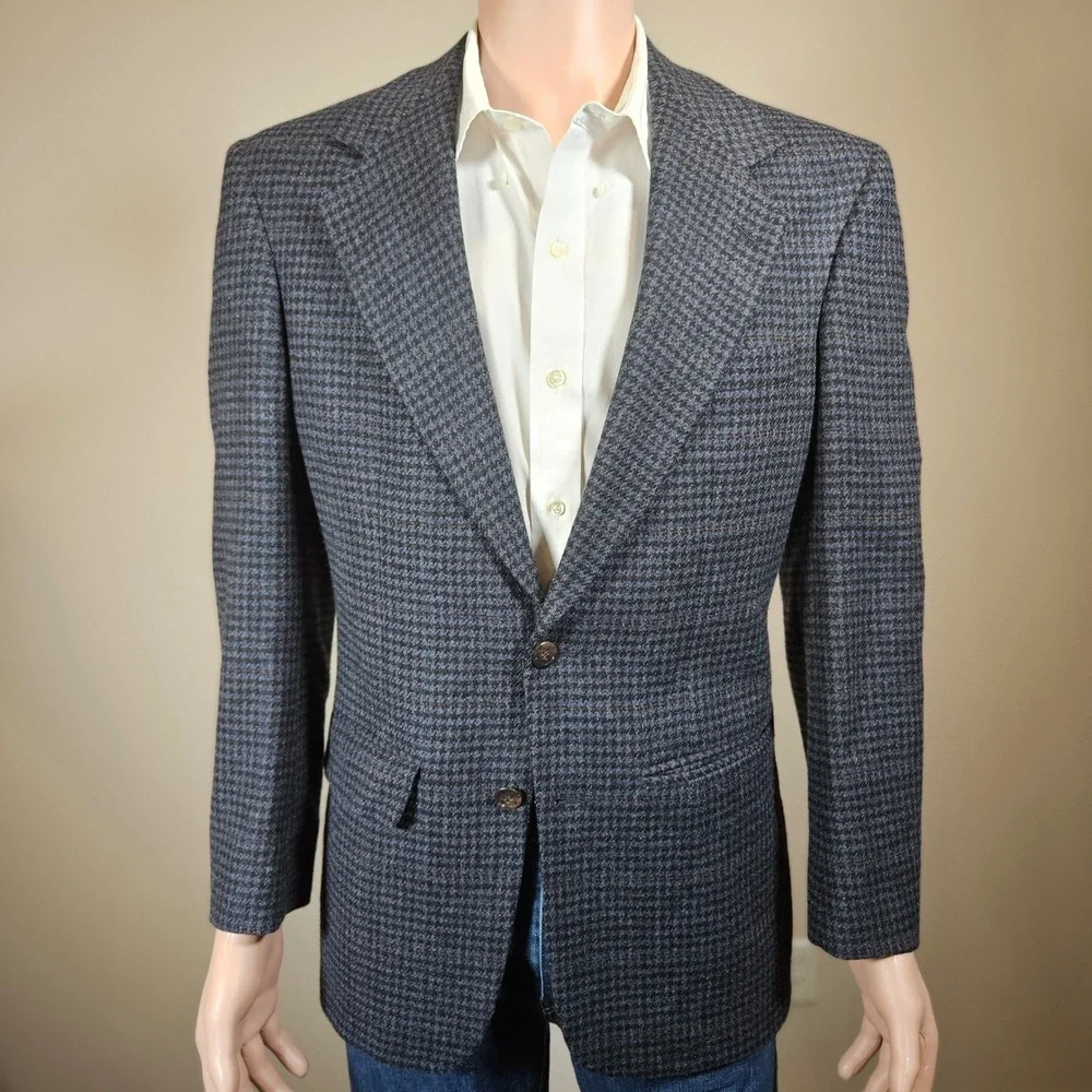 Vintage Bill Blass Wool Houndstooth Sport Coat Blazer Mens 36R Made in USA